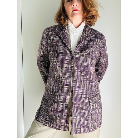 Chico's Womens Tweed Blazer Purple Size 2 (M) Longer Length Pockets Fall Fashion - Picture 9 of 10
